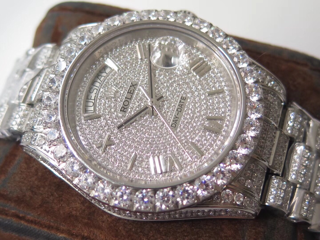 Rolex diamond replica watch dial front 60 degree view