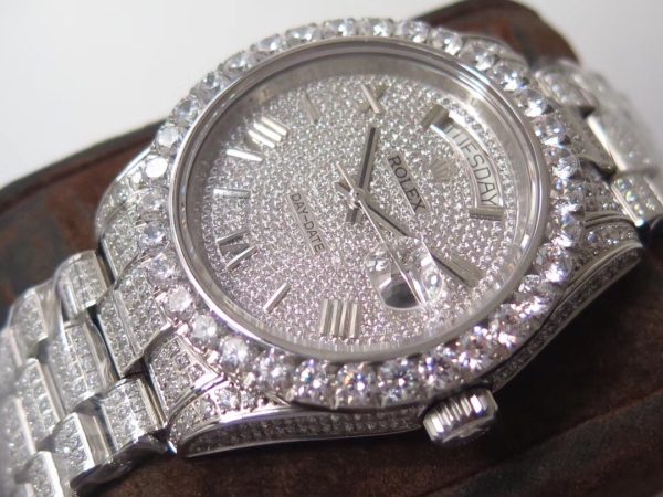 Rolex diamond replica watch dial front 180 degree view