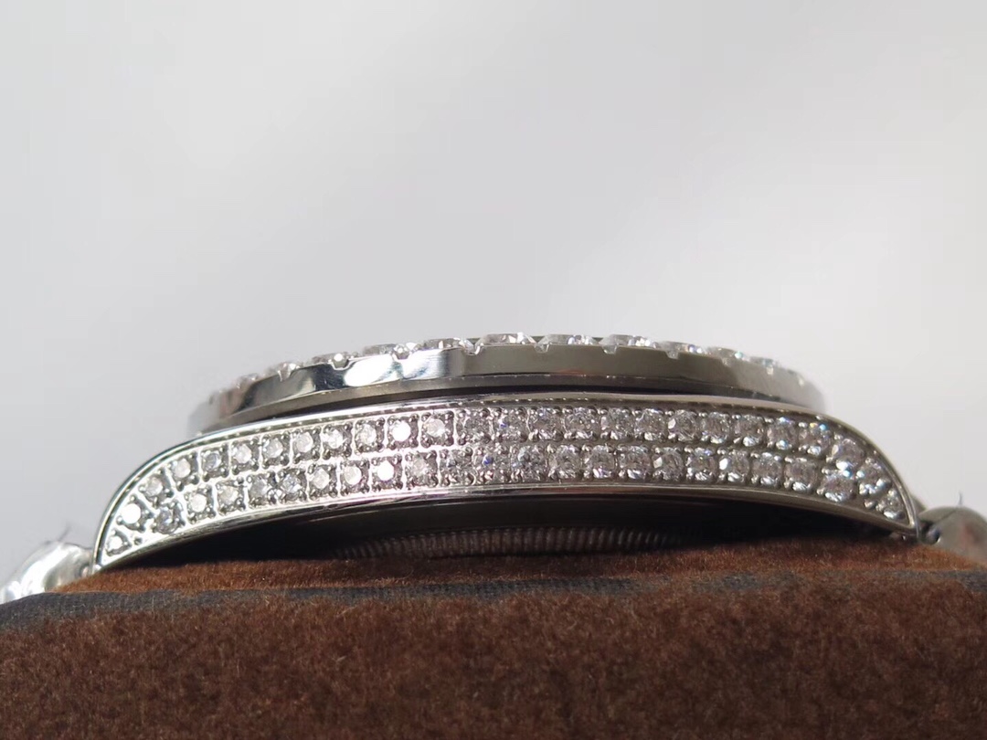 Rolex diamond replica watch side view