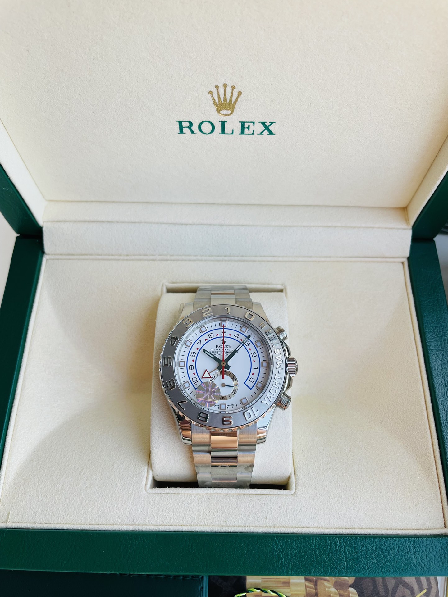 Rolex Yacht-Master II 116689-0001 Stainless Steel Watch Replica in Rolex box front view