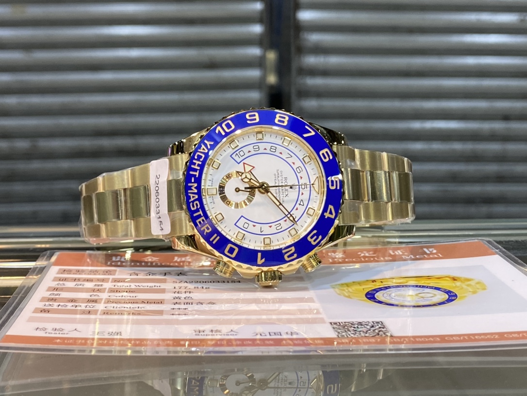 Rolex Yacht-Master II m116688-0002 Gold Watch Replica under table front view