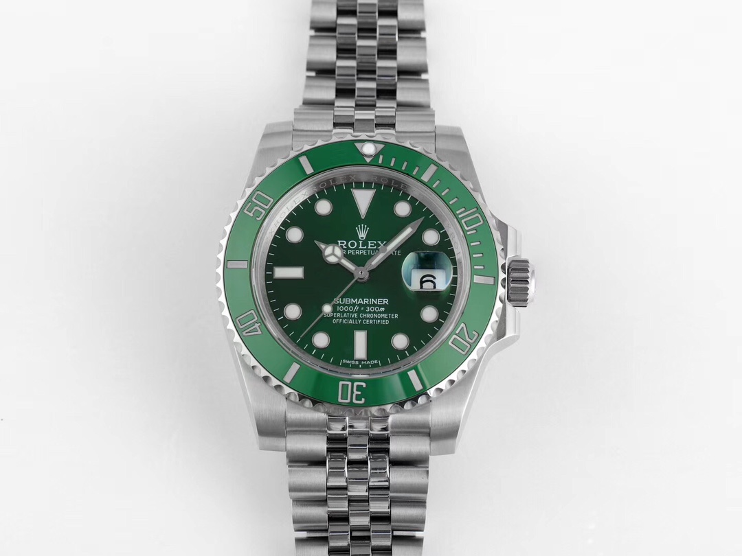 Rolex Submariner Hulka Green Dial 116610LV Men's Watch Replica on the white background front view