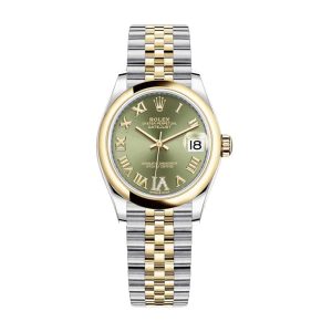 Rolex Lady Datejust Green gold smooth bezel roman dial watch