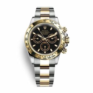 rolex daytona black dial and two tone Oystersteel strap watch