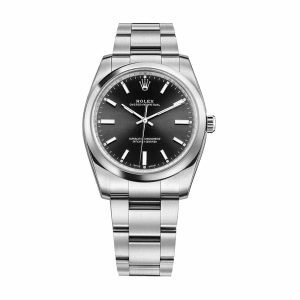 women's rolex watch oyster perpetual Black Dial and Silver Oystersteel Strap