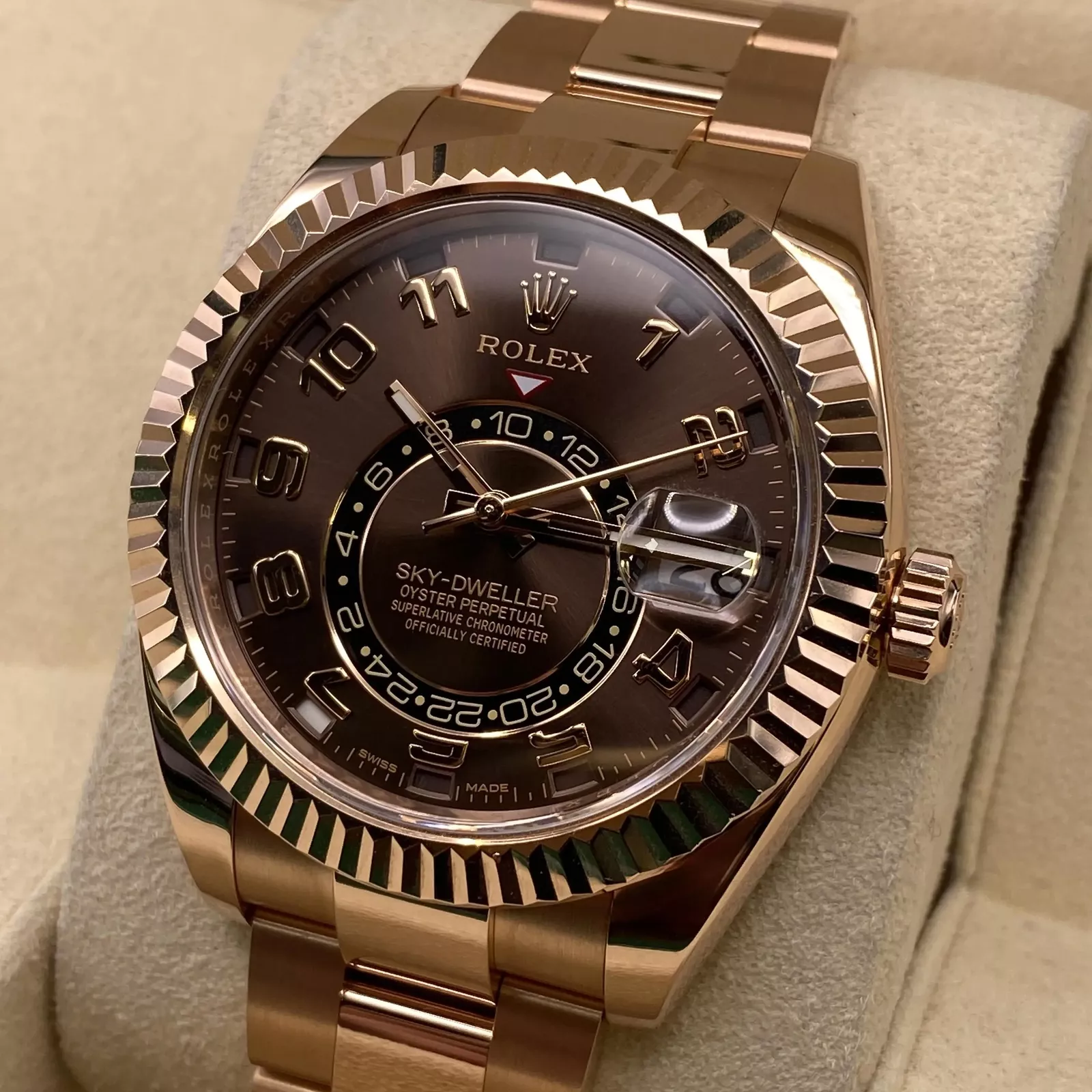 Rolex Sky-Dweller 42 mm Chocolate Dial M326935-0003  Rose Gold Men's Watch Replica front view