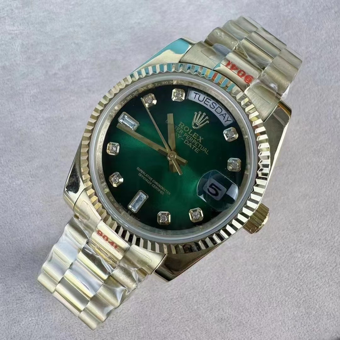 Rolex Day-Date Green Dial Yellow Gold Strap 118238 Front View